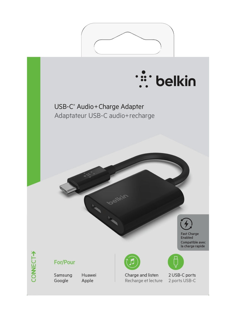 BELKIN Rockstar USB-C Audio + USB-C Charge Adapter - 2-Port Adapter - Black