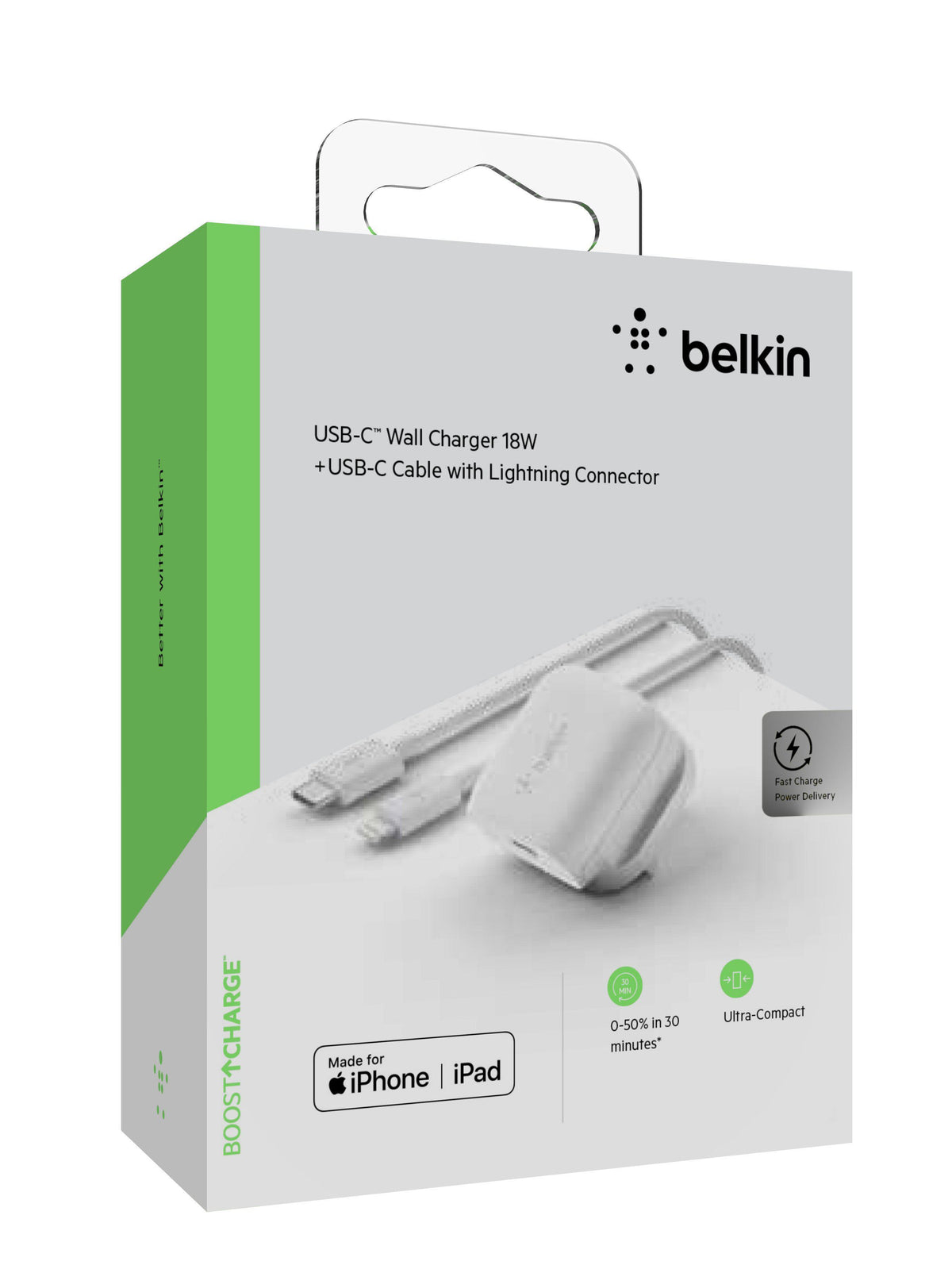 BELKIN UK Home Charger 1 Port 18W USB-C White (With USB-C to Lightning Cable)