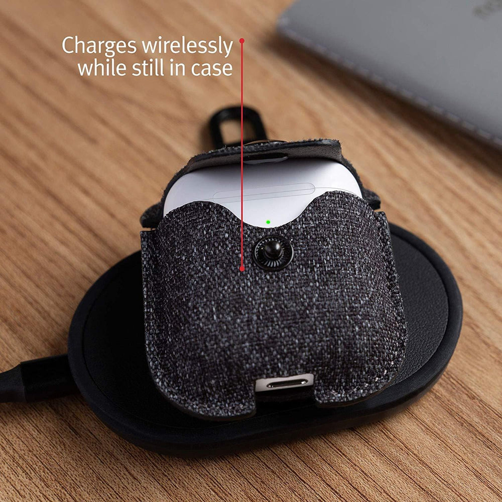 [OPEN BOX] TWELVE SOUTH AirSnap Leather Protective Case for AirPods - Dark Gray Twill