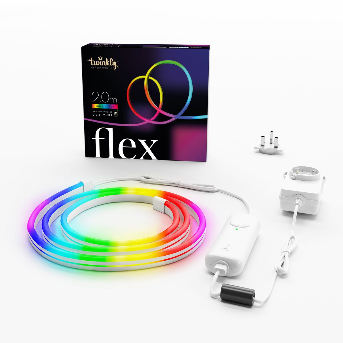 [مفتوح العلبة] طقم بداية TWINKLY FLEX بطول 2 متر - 192 مصباح LED RGB، أنبوب إضاءة مرن من الجيل الثاني يتم التحكم فيه عبر تطبيق - أبيض