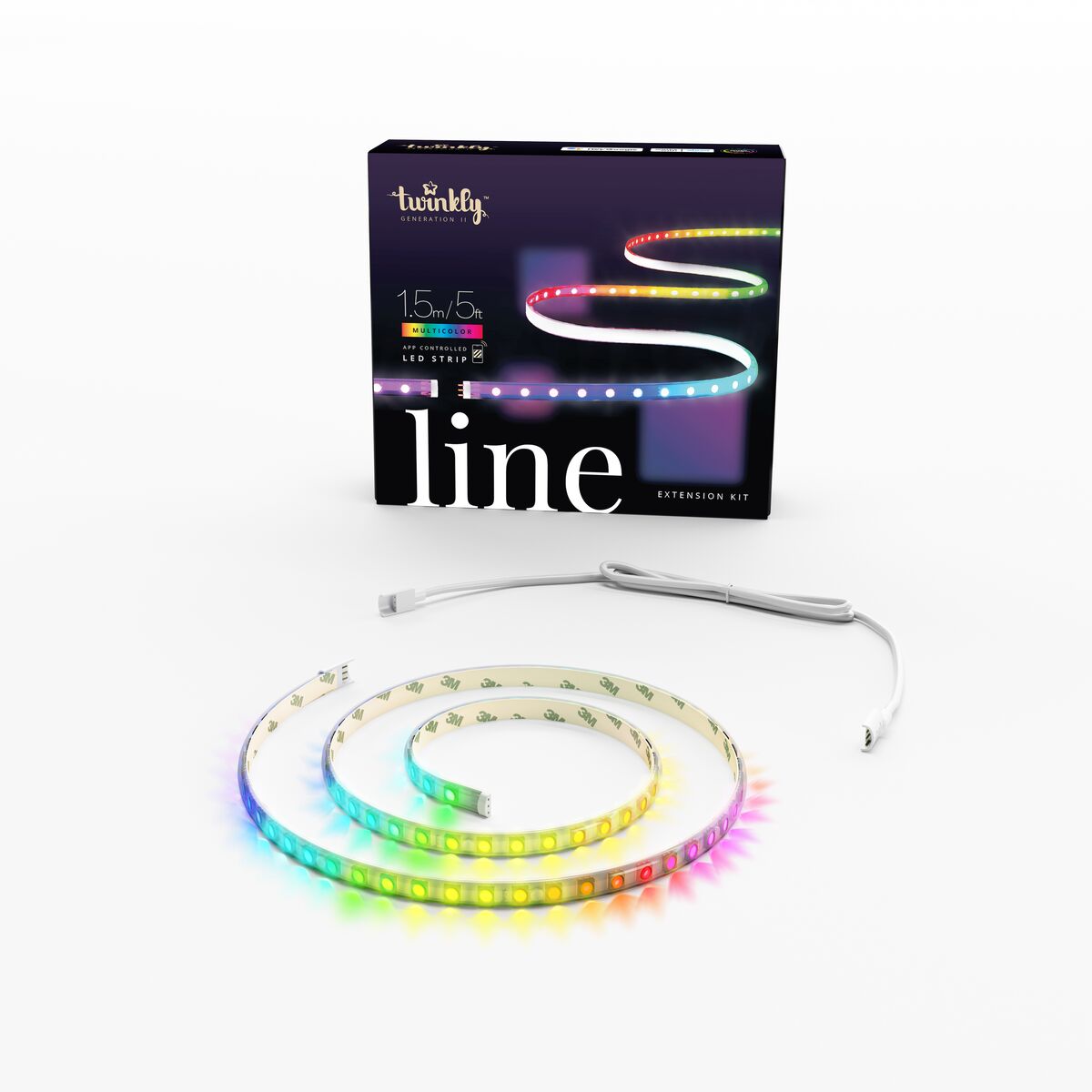 مجموعة توسيع TWINKLY LINE - شريط إضاءة LED من الجيل الثاني بطول 1.5 متر، 90 مصباح LED، RGB، يتم التحكم به عبر تطبيق، لاصق + مغناطيسي - أبيض