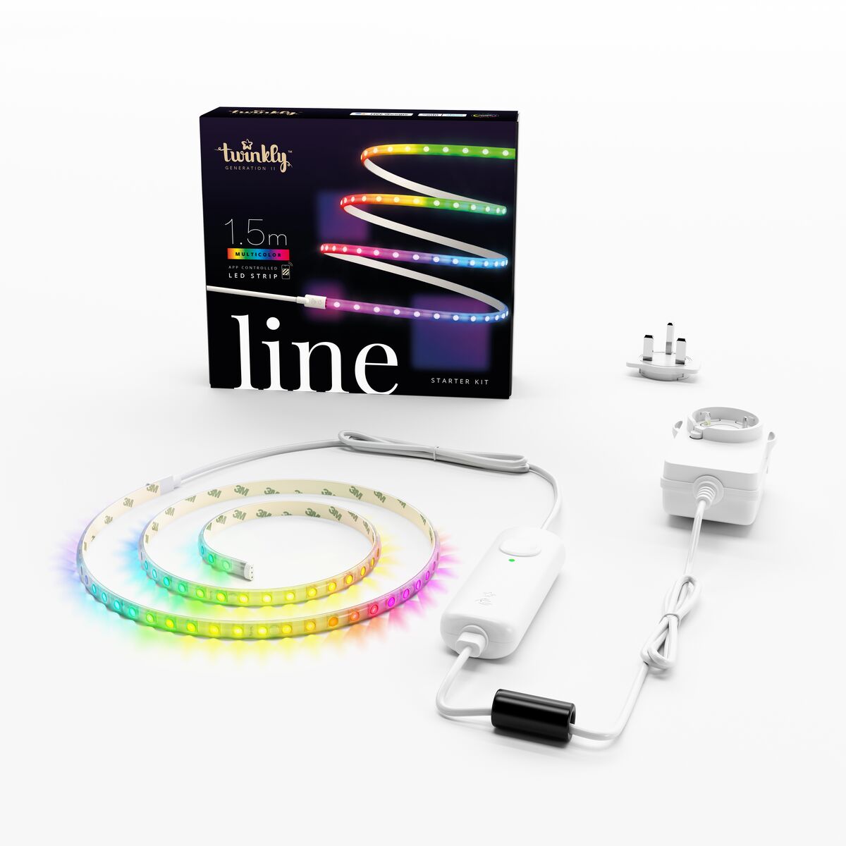 مجموعة TWINKLY LINE الأساسية - شريط إضاءة LED من الجيل الثاني بطول 1.5 متر، مزود بـ 90 مصباح LED RGB، يتم التحكم فيه عبر تطبيق، لاصق + مغناطيسي - أبيض
