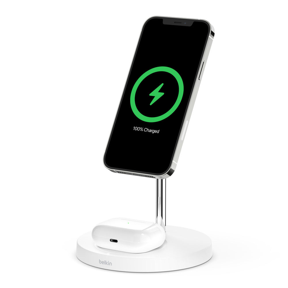 BELKIN BoostCharge Pro MagSafe 2-in-1 with 15W Wireless Charger Stand - UK - White