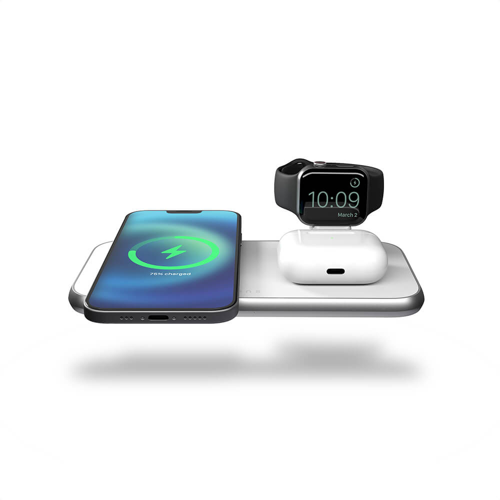 ZENS Aluminium 3-in-1 Wireless Charger with 45W USB PD Designed for Magsafe - White