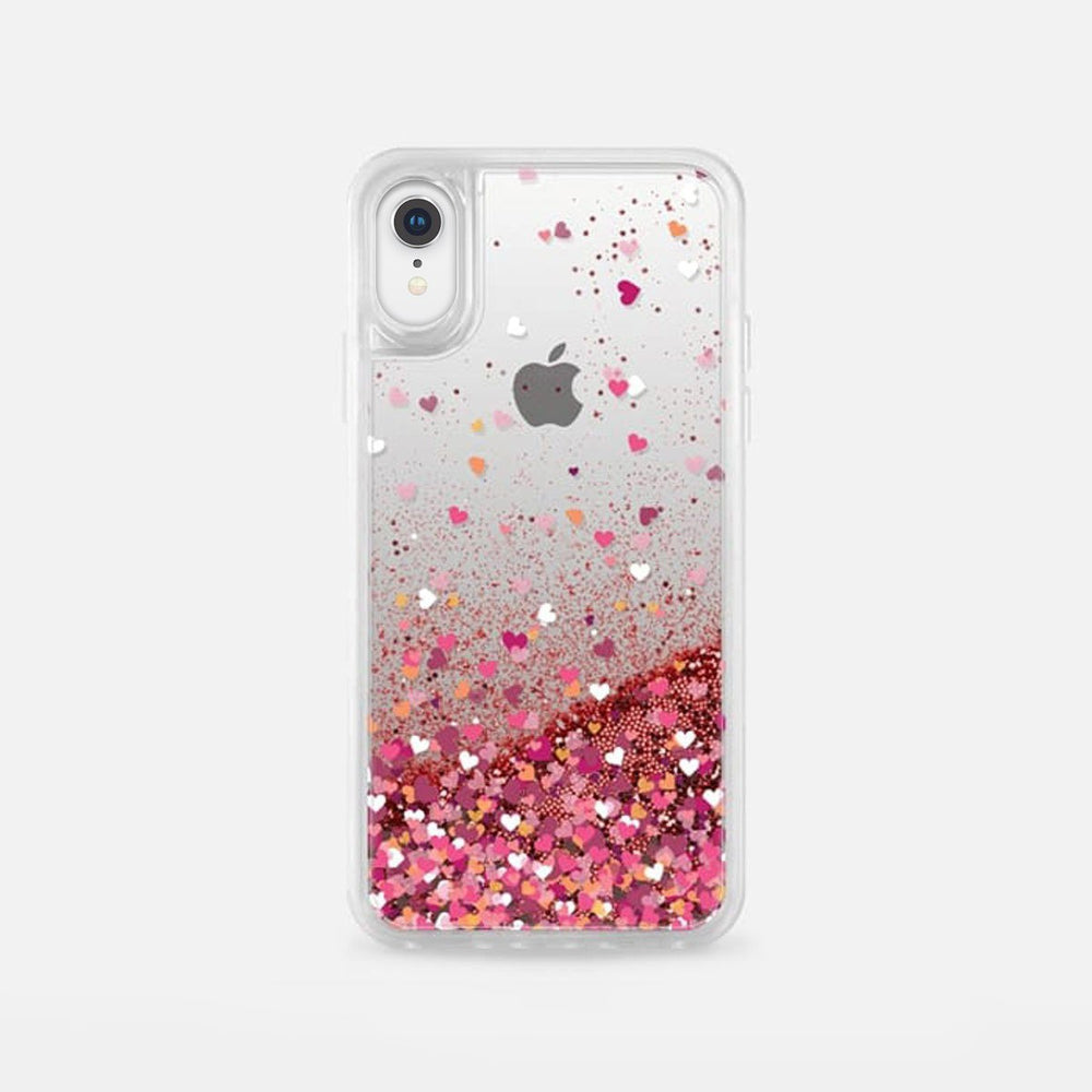 [OPEN BOX] CASETIFY Glitter Case - Rose Gold Confetti Hearts for iPhone XR
