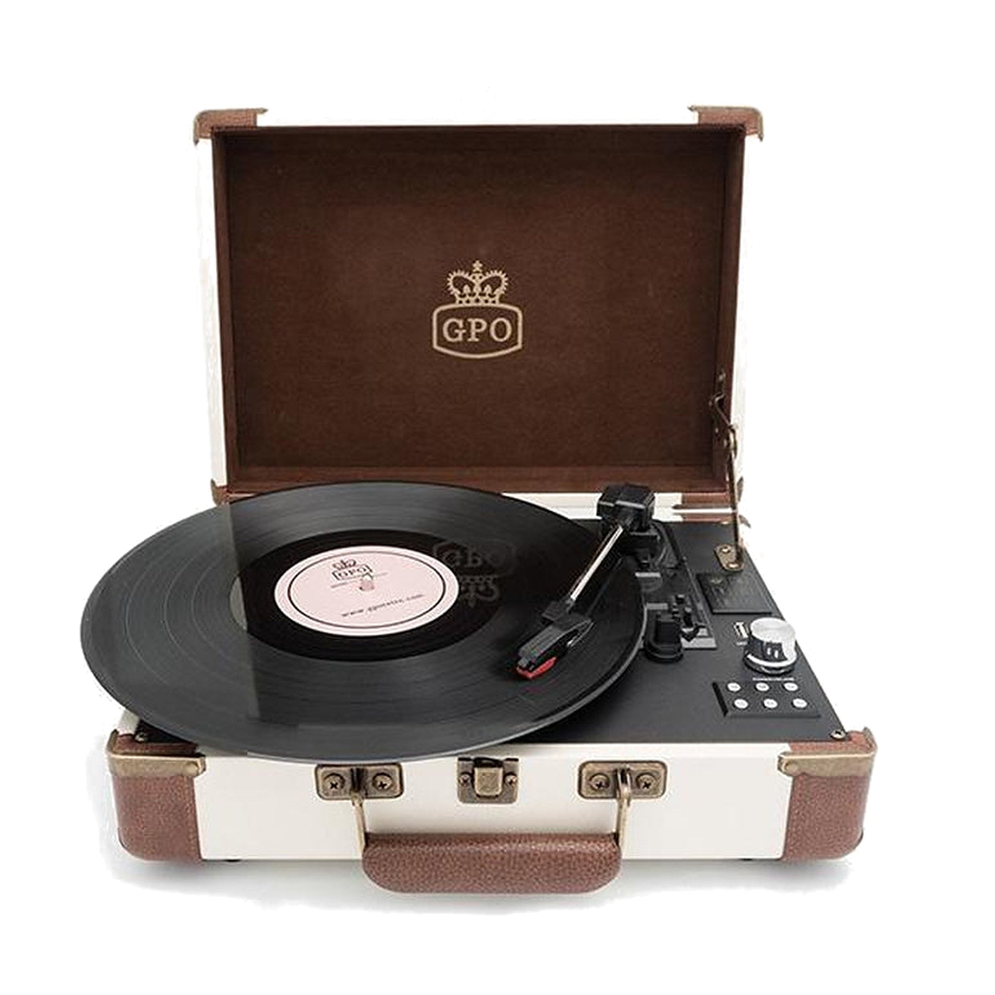 Gpo Ambassador Vinyl Record Player Cream/Tan